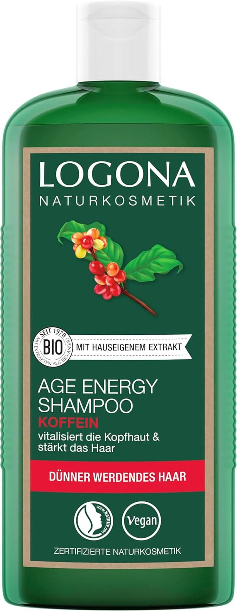 LOGONA Cosmétique Naturelle, Shampoing, formule vegan à la caféine bio, 250 ml Douche et bain Naty Shop 1,5 litres