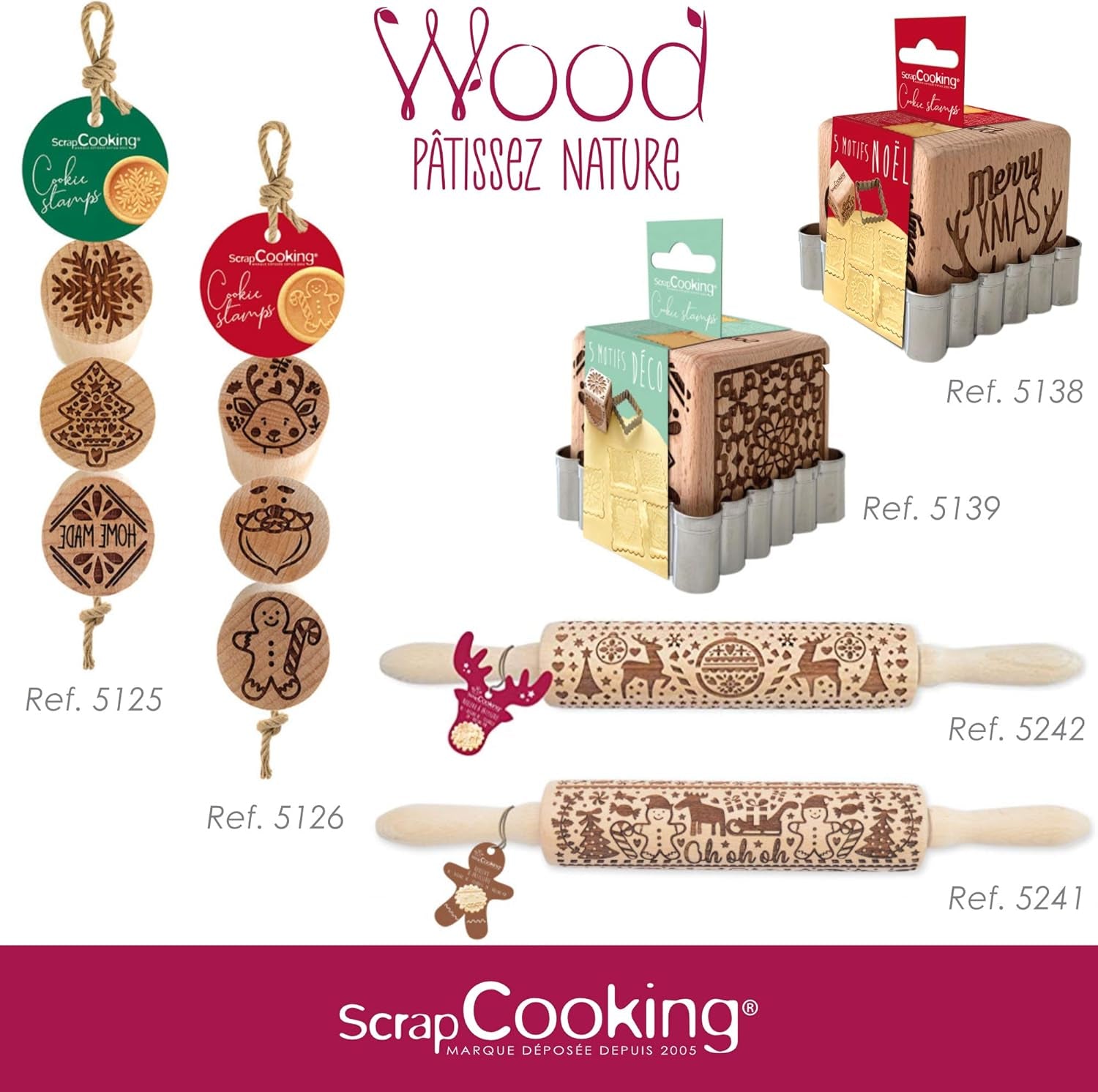 Scrap Cooking Rouleau à pâtisserie en bois motif Noël « Noël » - Rouleau à gaufrage pour biscuits - Accessoire décoratif - 5242
