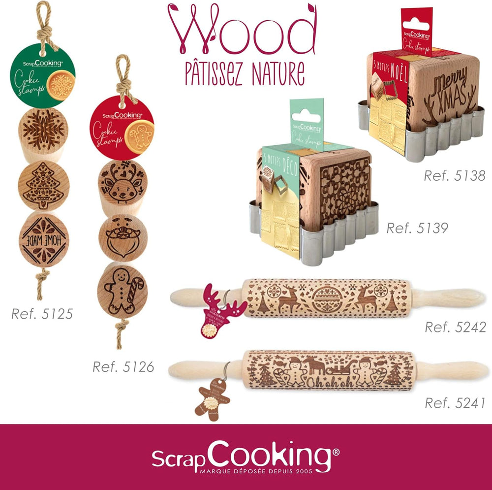 Scrap Cooking Rouleau à pâtisserie en bois motif Noël « Noël » - Rouleau à gaufrage pour biscuits - Accessoire décoratif - 5242