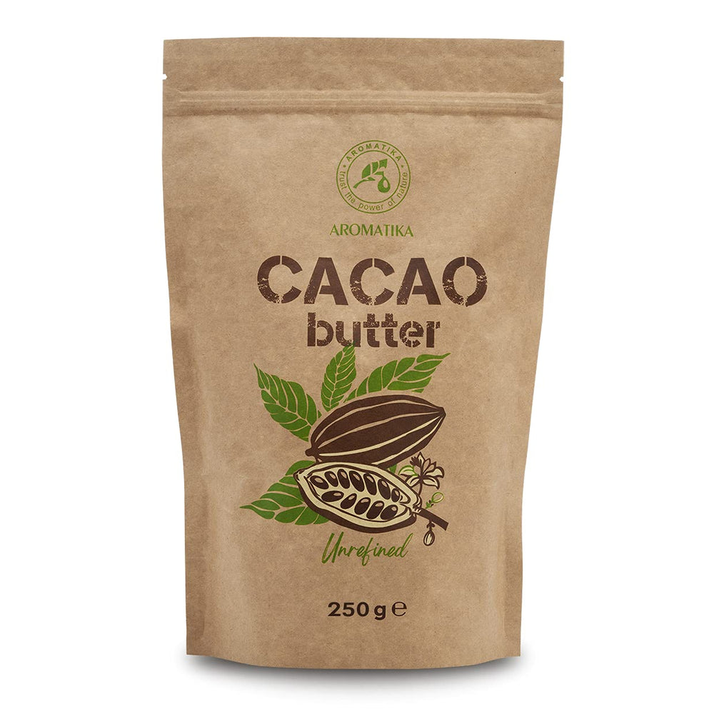 Kakaobutter - 250g - Theobroma Cacao - Raw Cacaobutter - Kakao Butter in Stücken - Kaltgepresst - Unraffiniert - Rein und Naturlich - für Speisen und Hautpflege - Cacao Butter
