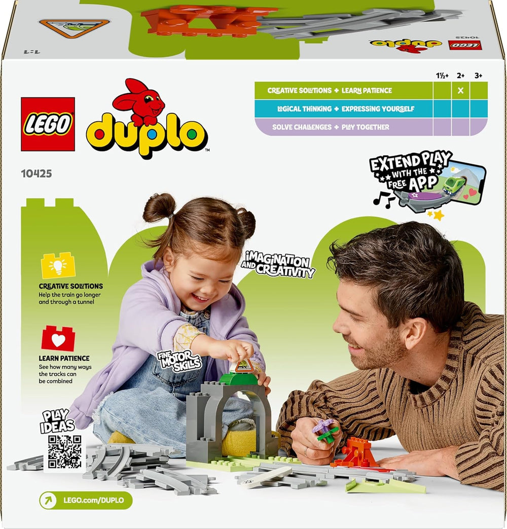 LEGO DUPLO Eisenbahntunnel und Schienen – Erweiterungsset - Lernspielzeug für Kleinkinder – 10-teilige Bahnstrecke mit Trichter und Weiche – Geschenk für Jungen & Mädchen ab 2 Jahren - 10425