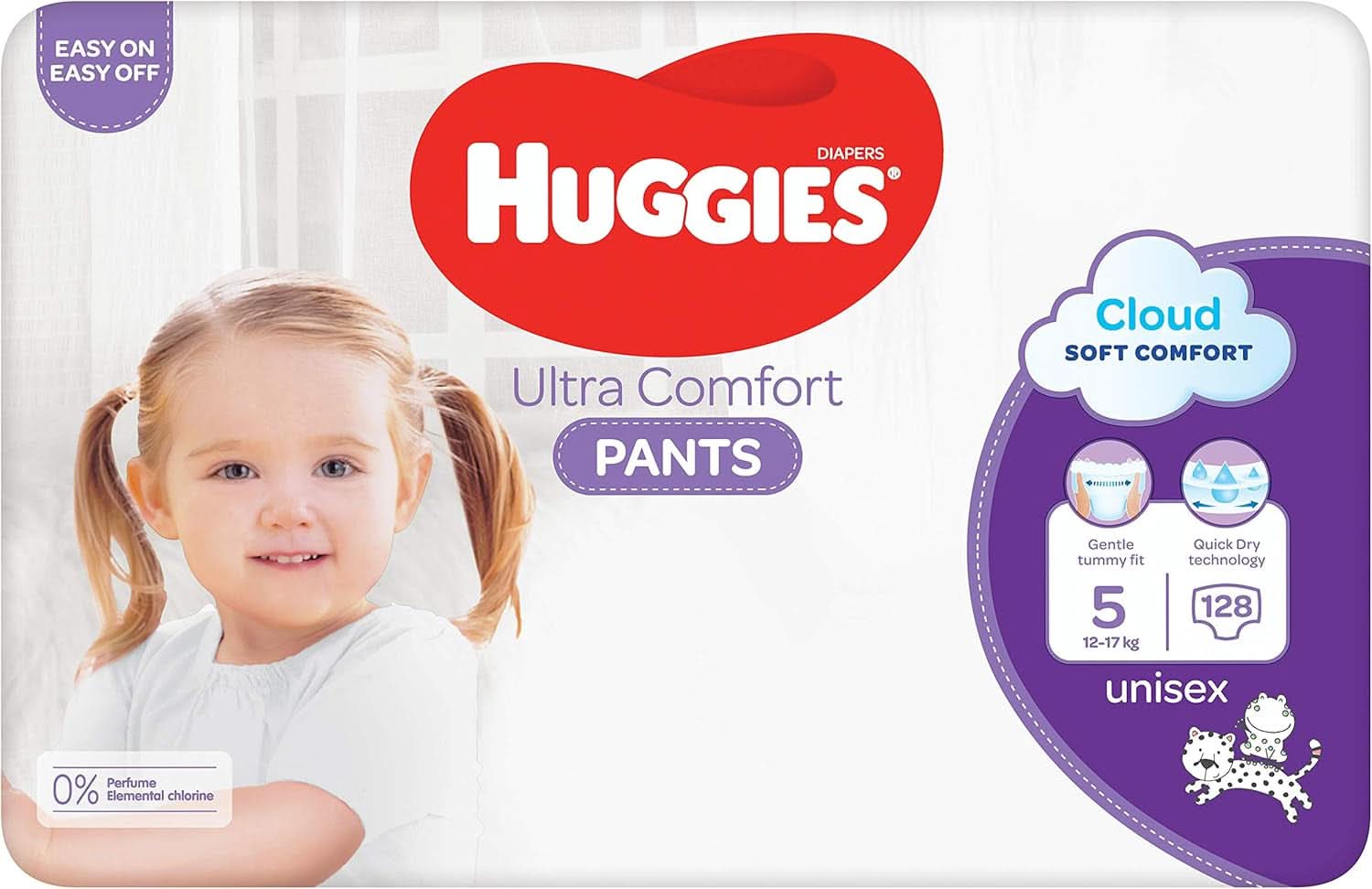 Pantalon Huggies Ultra Comfort, taille 5, 12-17 kg, Pour les enfants actifs, Avec indicateur d'humidité et technologie de ceinture nuageuse, 128 couches Mère et Enfant Naty Shop