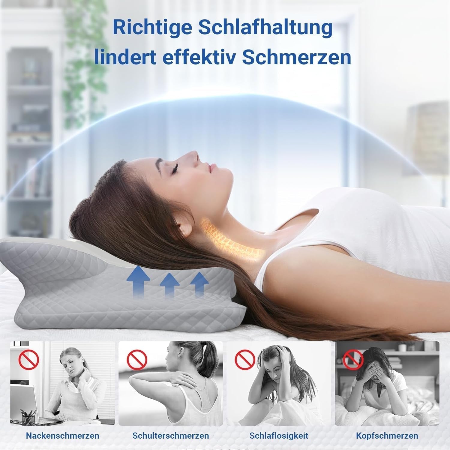NVKHG Oreiller en mousse à mémoire de forme Oreiller ergonomique pour la nuque, oreiller en mousse à mémoire de forme pour dormir sur le côté, le dos et le ventre pour améliorer la qualité du sommeil, oreillers orthopédiques cervicaux 60X41X13/11Cm Naty Shop