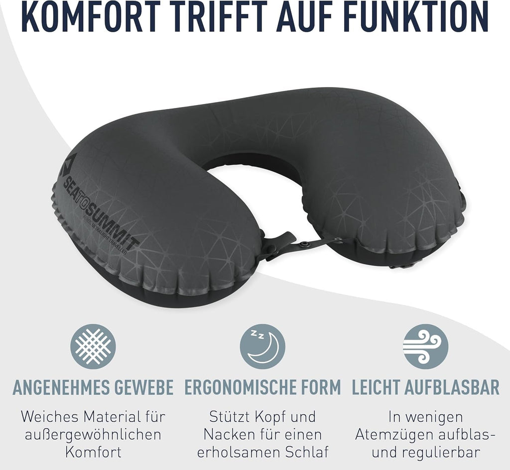 Sea to Summit - Aeros Premium Lumbar Cushion - Pernă de susținere gonflabilă - Ajutor pentru partea inferioară a spatelui - 50D Polyester Fabric - Geantă de călătorie compactă - Lucru, călătorie și călătorii cu mașina - Gri - 70G Perne lombare Naty Shop