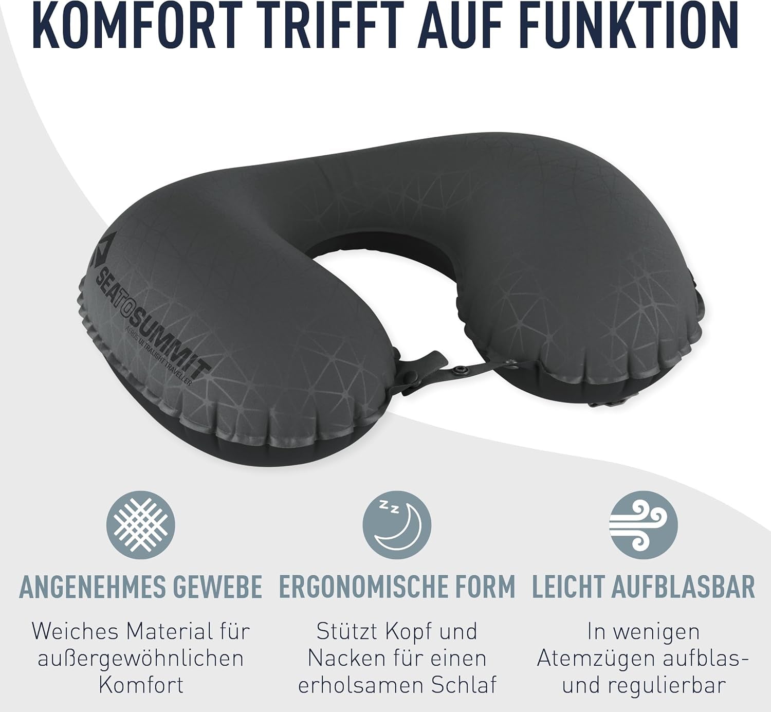 Sea to Summit - Aeros Premium Lumbar Cushion - Pernă de susținere gonflabilă - Ajutor pentru partea inferioară a spatelui - 50D Polyester Fabric - Geantă de călătorie compactă - Lucru, călătorie și călătorii cu mașina - Gri - 70G Perne lombare Naty Shop