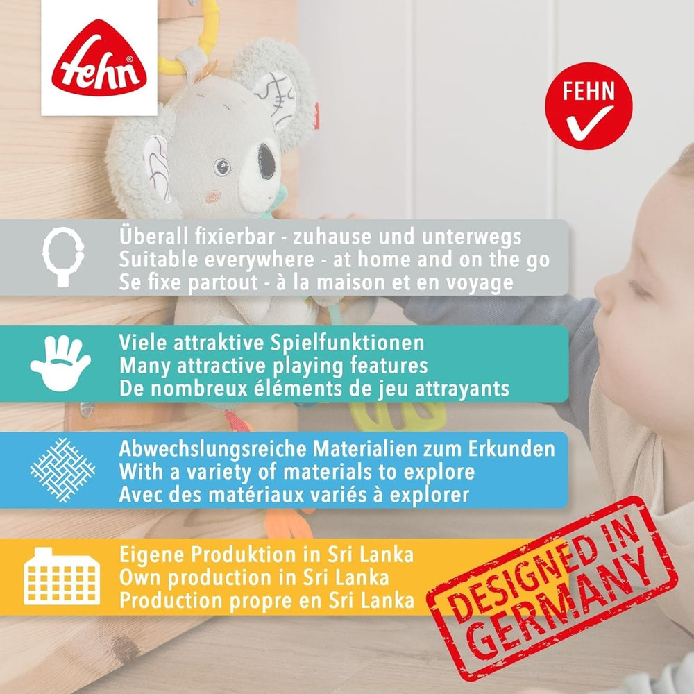 Fehn Activity Cube Otter - Jucărie pentru activități motorii cu elemente de prindere suspendate - Pentru bebeluși și copii mici de la 0+ luni - Dimensiuni: 10 x 10 cm Jucarii Bebe Naty Shop