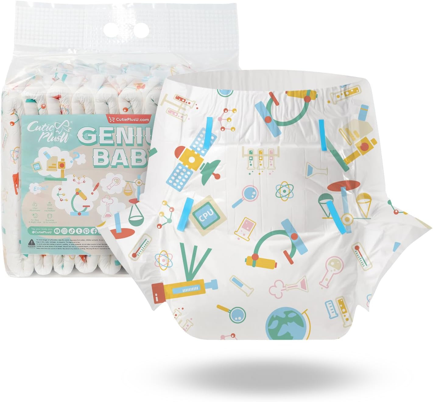 CutiePlusU Couches pour adultes, 10 pièces, culottes jetables pour incontinence avec drap pour femmes et hommes, absorption maximale pendant la nuit – Petite princesse (grande taille 94-119 cm)