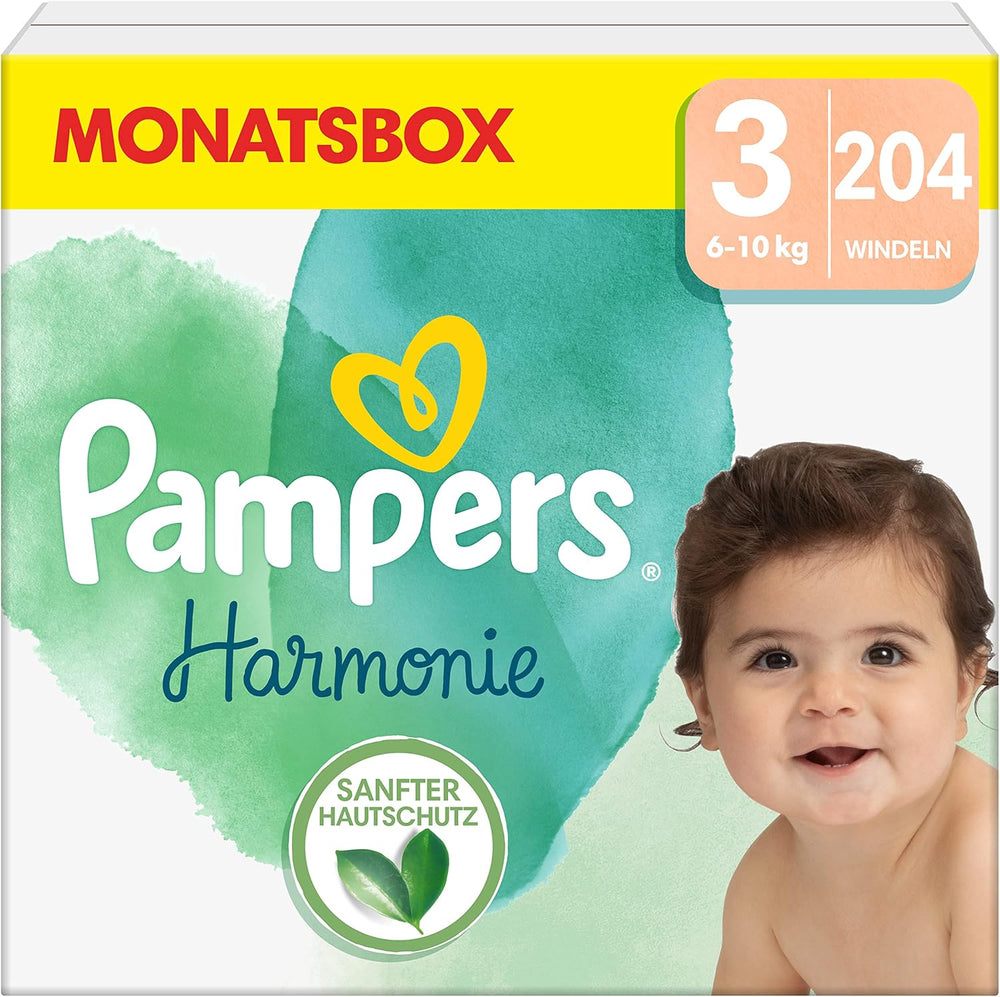 Couches Pampers pour bébé, taille 2 (4-8 kg), Harmony, boîte demi-lune, protection douce de la peau et ingrédients à base de plantes, 240 unités