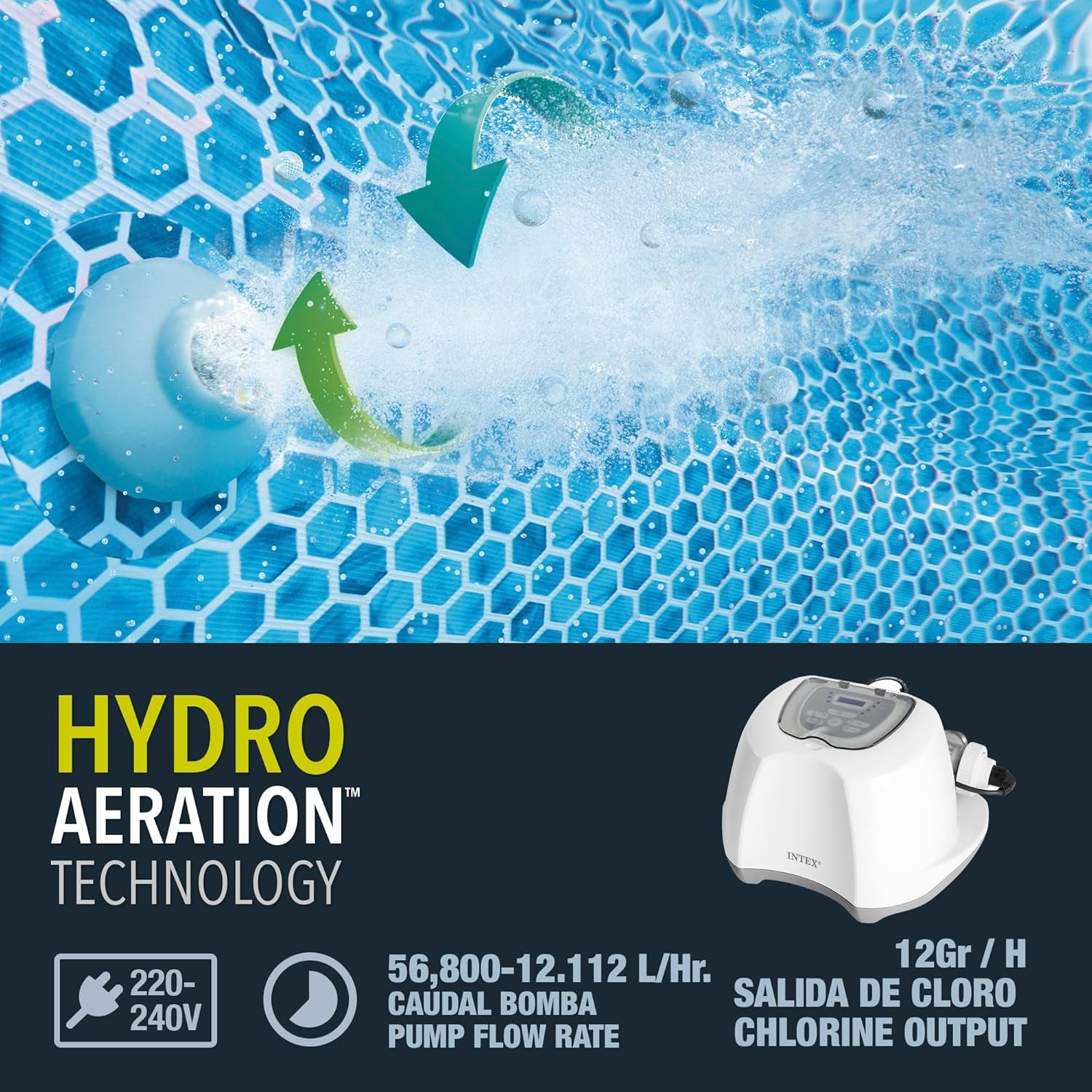 Intex 26670 Krystal Clear Système de filtration d'eau salée pour pompe de filtration 2650-12112 L/h pour petites piscines jusqu'à 56800 L Plastique Blanc