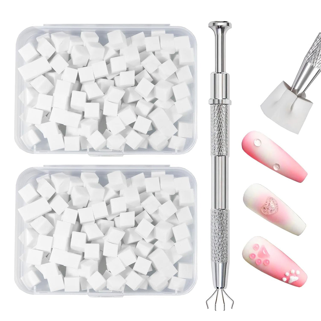 Qufiiry 200 Stück Nail Art Schwämme Mit Metallgreifer, Nagelkunst Schwammpinsel, Maniküre Zubehör Für Nägel, Um Eine Vielzahl Von Gradient Nail Art Patterns Zu Erstellen(Weiß)