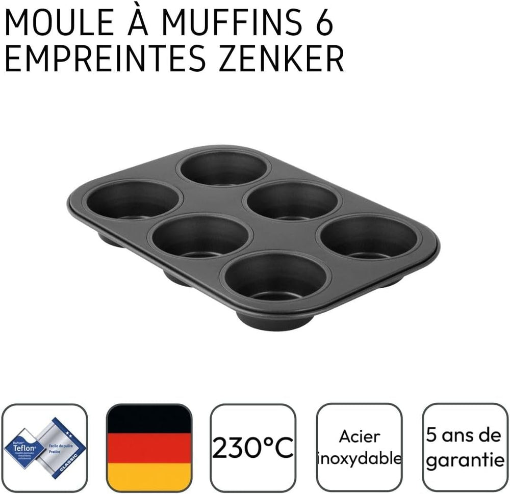 Zenker 6Er Muffinform Black Metallic, 275X190X30 Mm, Teflon Classic Antihaftbeschichtung, Hitzebeständig Bis 230°C, Leichte Reinigung, Ideal Für Köstliche Muffins Moules et plaques à pâtisserie Naty Shop