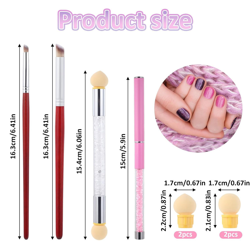 Nail Art Rendering-Werkzeuge Schwamm Undtupfpinsel, Sponge Brush Applicator, Double Kopf Ombre Sponge Stick Mit 4 Ersatzköpfe, Nail Art Schwamm Und Tupfpinsel, Ombre Nagelpinsel Für Gelnägel