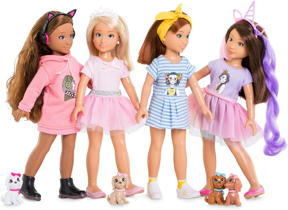 Corolle 9000600030 - Girls Luna Einhorn Set, Ankleidepuppe im Sommeroutfit mit Hund, mit Haarband, Ohrringe et extra Gummistiefel, 28cm Spielpuppe mit Vanilleduft, à partir de 4 ans