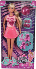 Simba 105733268 - Steffi Love Glitter Skates, Spielpuppe in glitzerndem Rollerskateoutfit, Schoner und Helm, 2in1 Rollschuhe Werden zu High Heels, 29cm, ab 3 Jahre