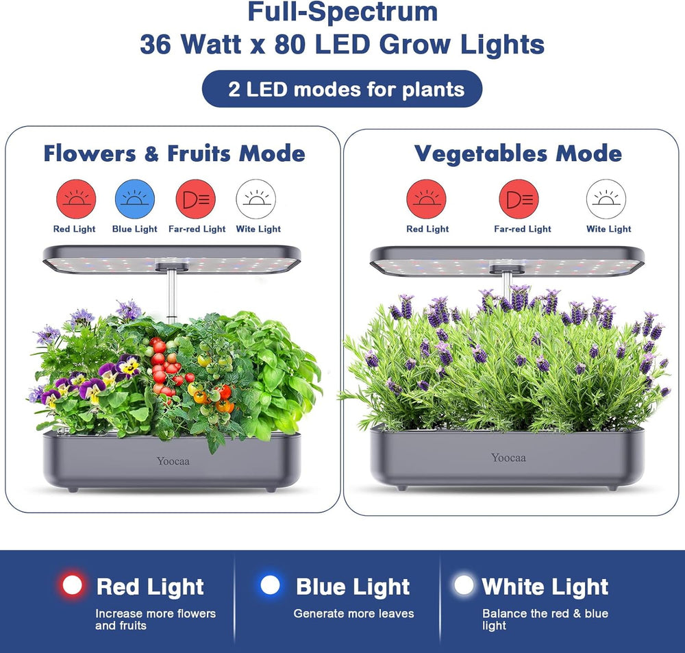 Système de culture hydroponique à 12 ustensiles, ensemble de jardin d'herbes aromatiques d'intérieur avec lumière LED, jardin intelligent, cuisine, kit de germination avec minuterie automatique (gris)