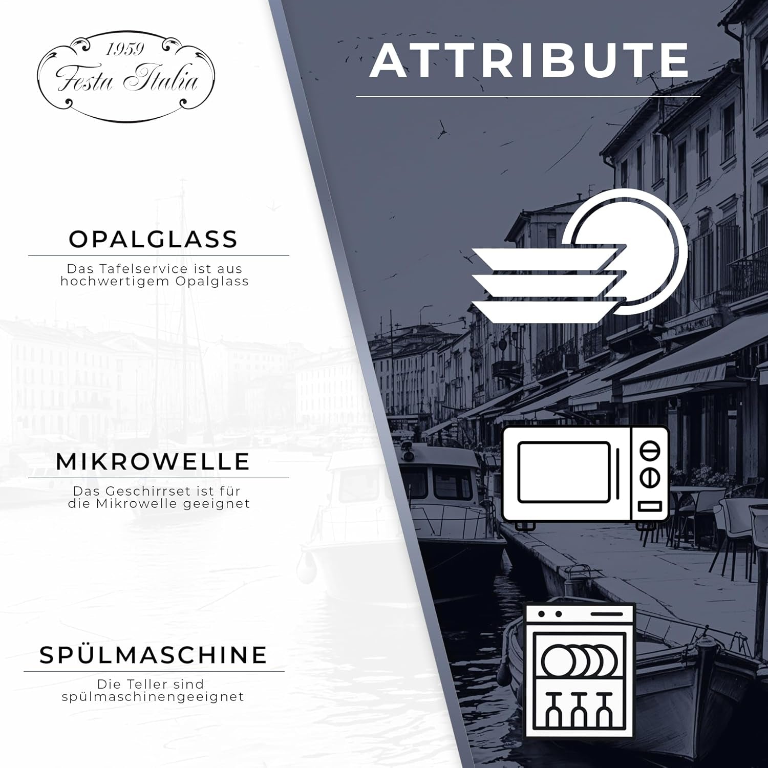 Service de table pour 6 à 18 pièces – Service de table en verre opale – Service de table blanc – Service de bol et d'assiettes – Vaisselle moderne – Assiettes – Service de table – Service de table pour 6 personnes