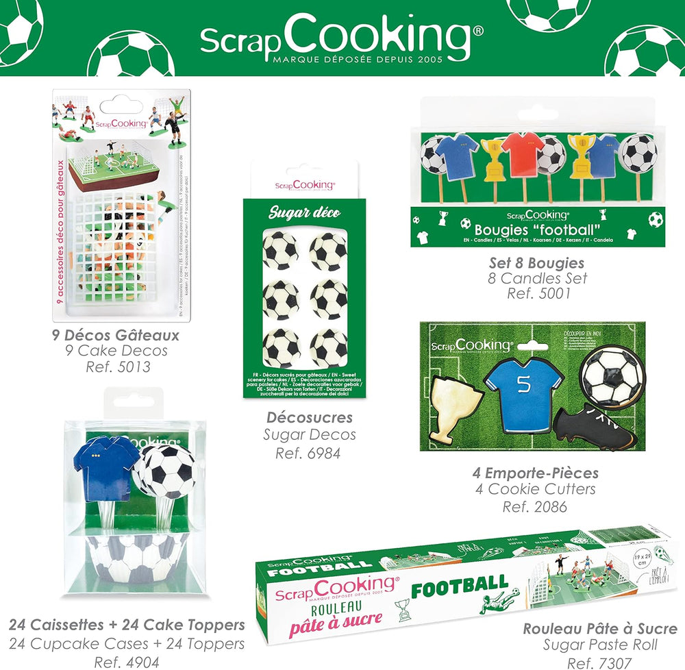 SCRAP COOKING 4 Emporte-pièces en Forme de Football - Emporte-pièces en Acier Inoxydable - Football, T-Shirt, Chaussure, Tasse - Mini Moules à Gâteaux - Accessoires de Pâtisserie, Décorations d'Anniversaire - 2086