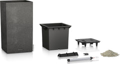 CANTO Jardinière en pierre 30 haut, Noir graphite, Plastique de haute qualité, Système d'arrosage inclus, Insert de plantation amovible, Pour intérieur et extérieur, 13602, 30x30x56 cm