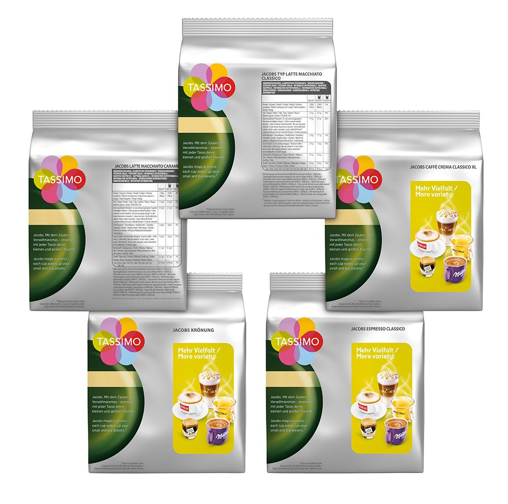 Tassimo Kapseln Probierbox, Vielfaltspaket, 64 Pads, 5 Sorten