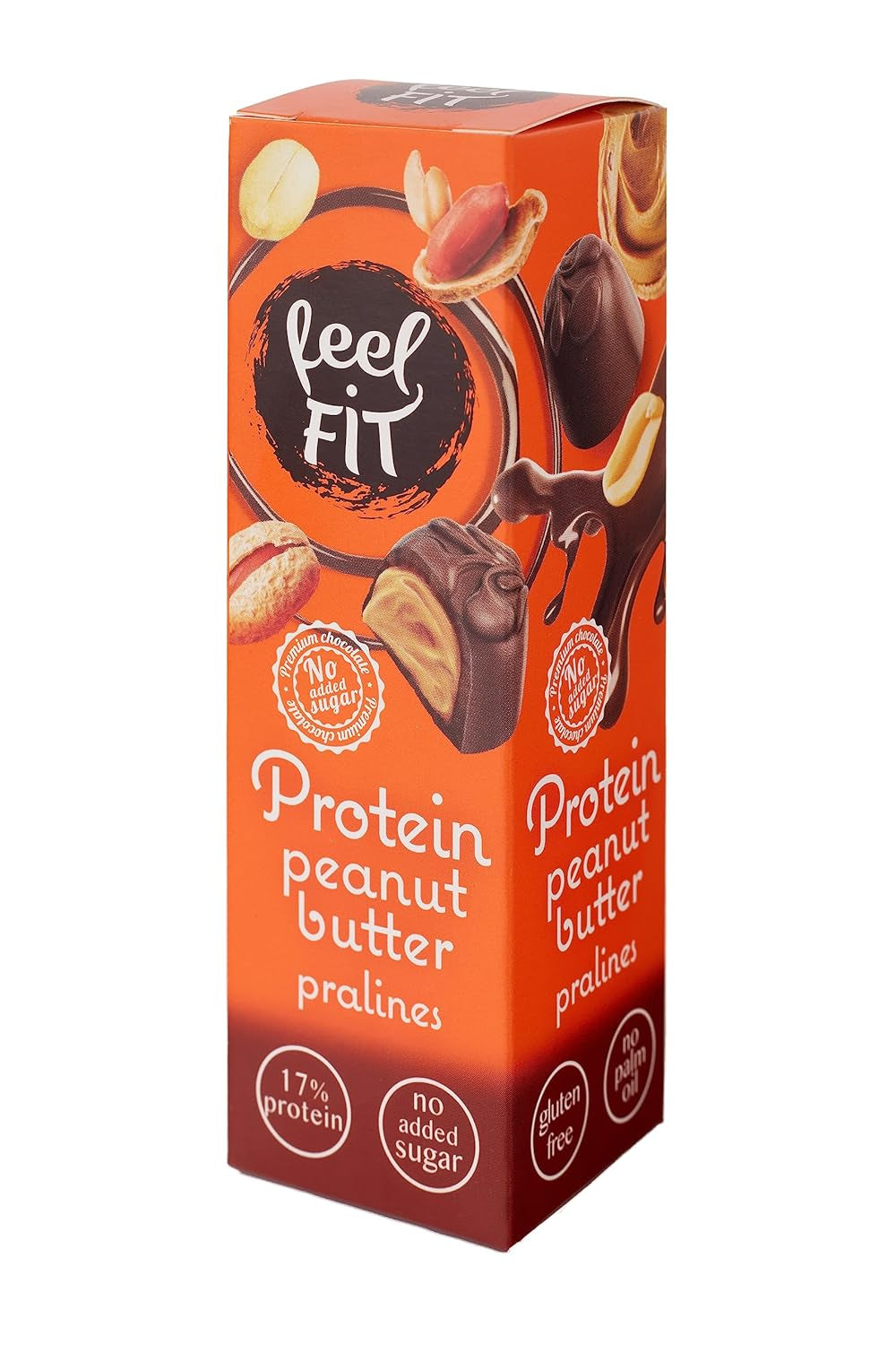 Pralines protéinées au beurre de cacahuète Feel FIT dans du chocolat au lait de haute qualité, sans sucre ajouté, 17 % de protéines, sans gluten 66 g (1 paquet)