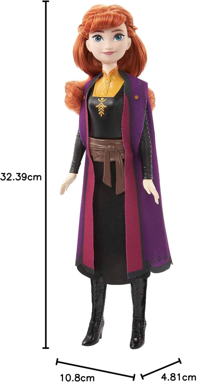 Mattel DISNEY Die Eiskönigin 2 Anna-Modepuppe - beweglich, Reiseoutfit, abnehmbarer Umhang, kämmbare Haare, für Kinder, alle Puppen separat erhältlich, HLW50, Black-purple