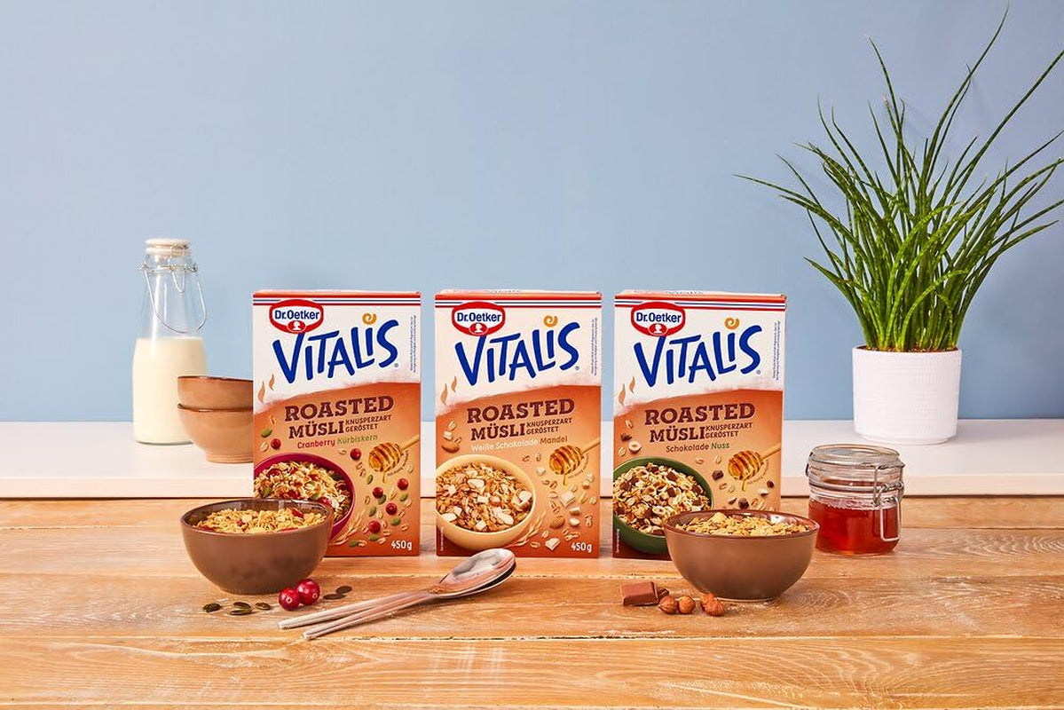 Dr. Oetker Vitalis Muesli grillé aux canneberges et graines de citrouille : Muesli grillé aux canneberges séchées, paquet de 8 (8 x 501 g)