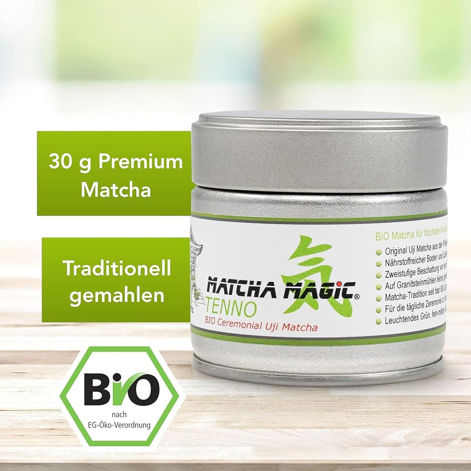 Matchamagic Tenno Ceai Matcha organic pudră 30 g - Ceai verde japonez original de calitate ceremonială - Matcha de înaltă calitate din Japonia pentru o savurare pură - Ideal pentru prepararea ceaiului și a smoothie-urilor