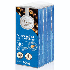 Venchi - Pack de 6 tablettes de chocolat noir aux noisettes, 600g - Sans sucre ajouté - Sans édulcorants artificiels - Sans gluten - Vegan - Idée cadeau