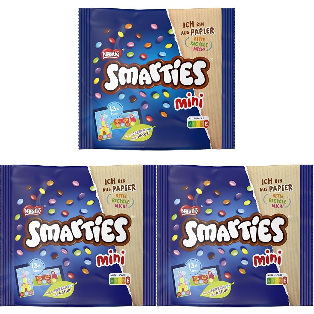 Nestlé SMARTIES Mini petites lentilles emballées individuellement avec chocolat au lait, paquet de 3 (1 x 187 g)
