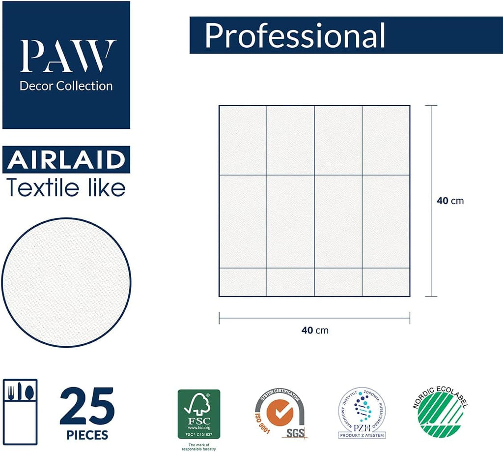 PAW - Șervețele pentru tacâmuri Airlaid - Fabric-like (1/8 fold) | 25 bucăți | Ideal pentru nuntă, botez, comuniune, aniversare | Saci de șervețele pentru tacâmuri | Bej
