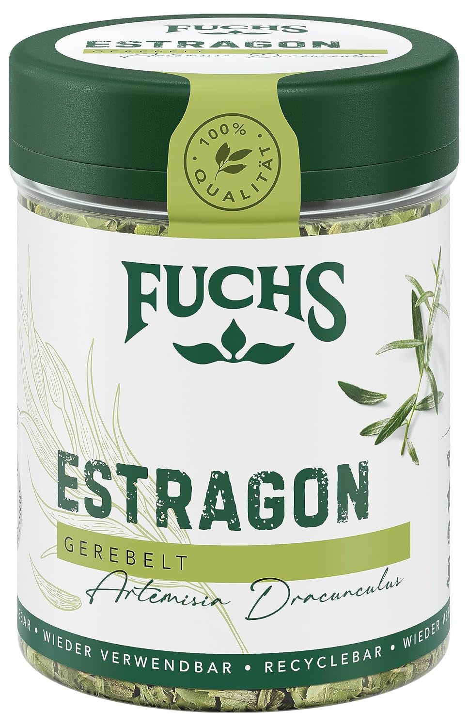 Fuchs Gewürze - Estragon gerebelt - Französisches Kraut zur Verfeinerung von Saladen, Sauce Hollandaise ou Rührei - ingrédients naturels - 10 g dans une dose variable, recyclable