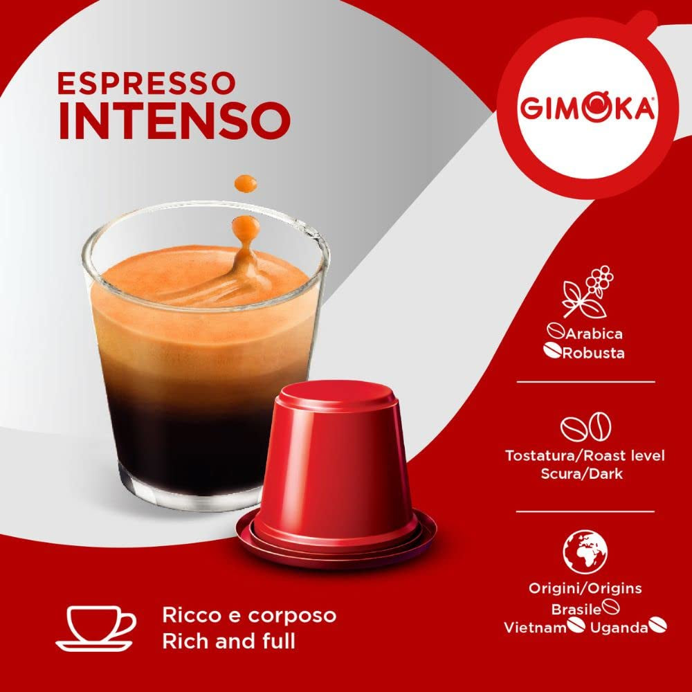 Gimoka Kaffeekapseln Espresso Intenso, Intensität 12/13-100 Kapsel - Compatible avec Nespresso* Haushalts-Espressomaschinen - 100 Stück (10 x 10 Getränke) - Hergestellt en Italien