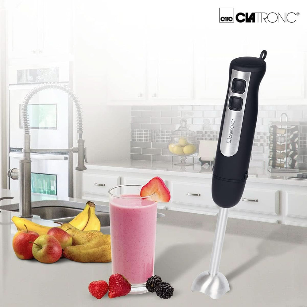Clatronic Stabmixer SM 3739 Pürierstab, Handmixer, Mixer Für Smoothie, Shakes, 2 Stufen-Schalter, Multizerkleinerer, Edelstahl-Stab Und Messer, Aufhängeöse, 800 Watt Motor, Schwarz-Edelstahl Mama si Copilul Naty Shop