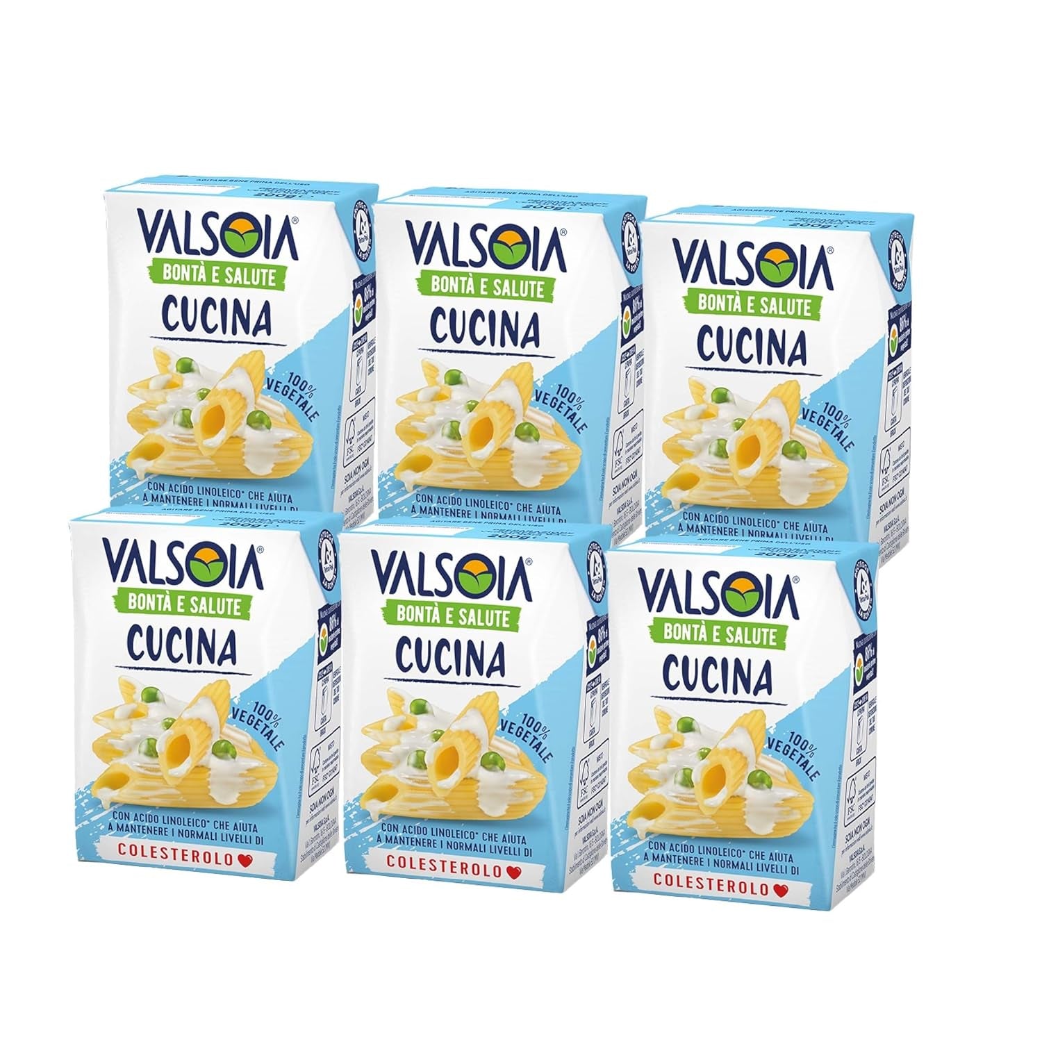Crème Condisoia, crème de cuisson idéale pour les personnes intolérantes au lactose, végétaliens et végétariens, polyvalente en cuisine, 6 x 200 g
