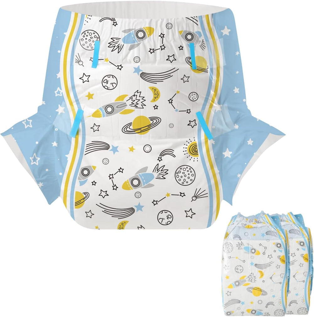 CutiePlusU Lot de 2 couches jetables pour incontinence avec rabats pour femmes et hommes, absorption maximale pendant la nuit – Petit Prince (moyen 71-96 cm)