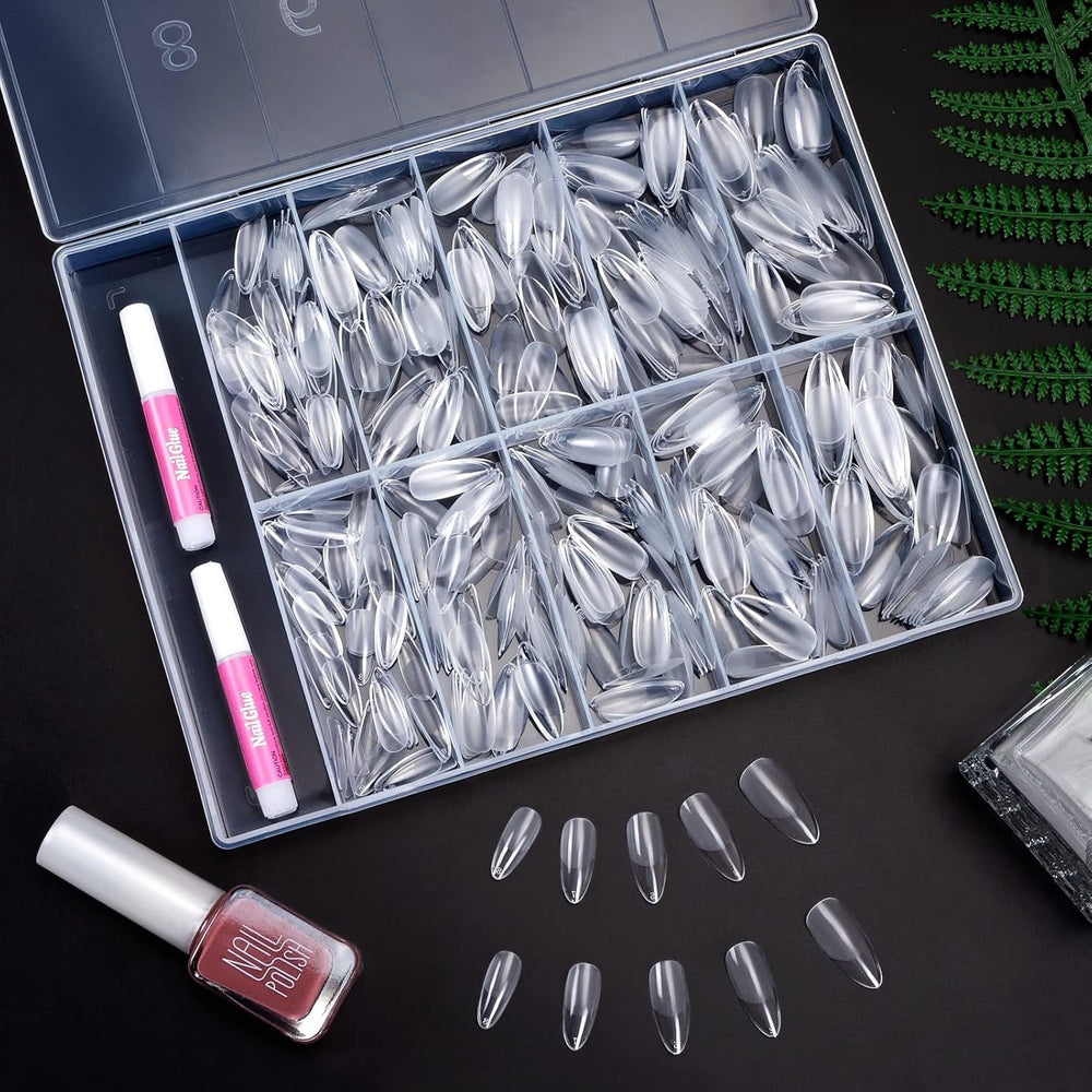 Becellen 500pcs Conseils d'ongles artificiels, Conseils d'ongles en gel souple, Couverture complète, Conseils d'ongles en gel, Ongles artificiels pré-polis, Ensemble de colle DIY Nail Art (Amandes)