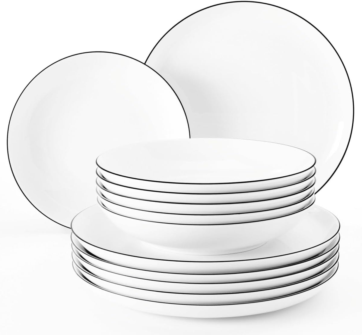 Service de table Seltmann Weiden 001.737148 Lido - 6 assiettes plates + 6 assiettes de fond - 12 pièces - Black Line