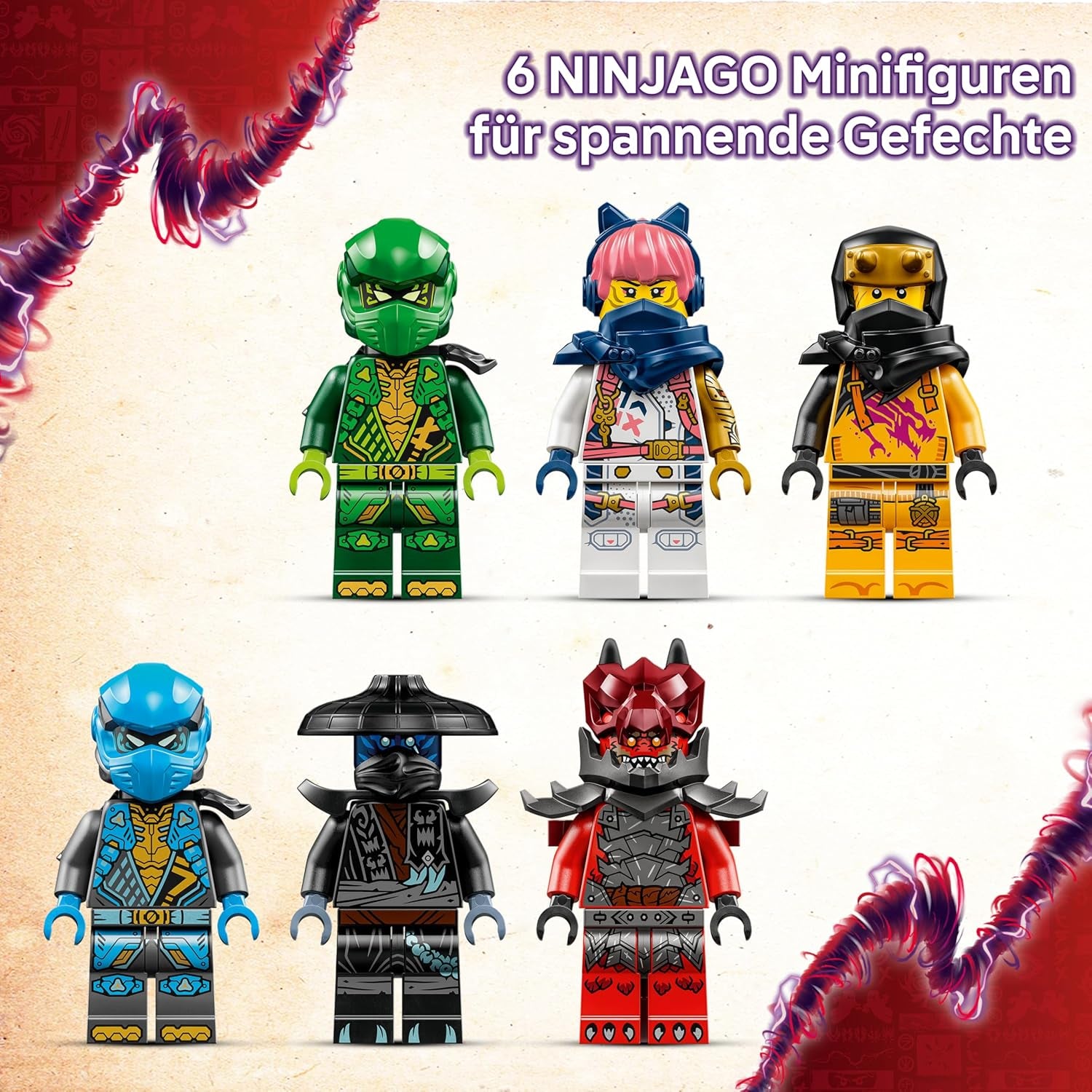 LEGO NINJAGO Chaosdrache Donnerzahn - Jeu avec 6 figurines Ninja - Jeu de rôle pour les jeunes et les filles à partir de 8 ans - Jeu pour la série TV Aufstieg der Drachen 71832