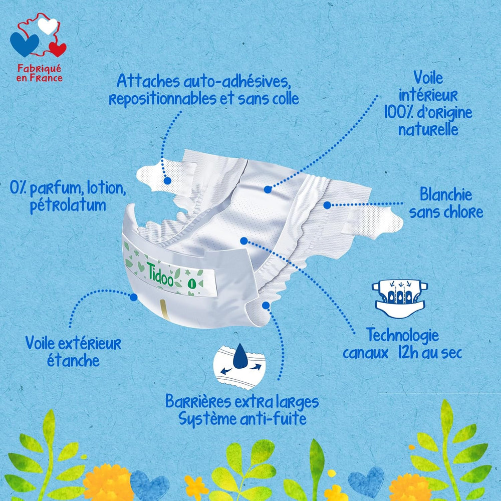 - Ökologische Diadeln, Größe 2 (3-6 kg) – natürlicher Ursprung, ohne Schadstoffe – 12 Stunden trocken, extrem saugfähig – hermestellung in Frankreich – 150 Einwegdiadeln – Packung 1 Month