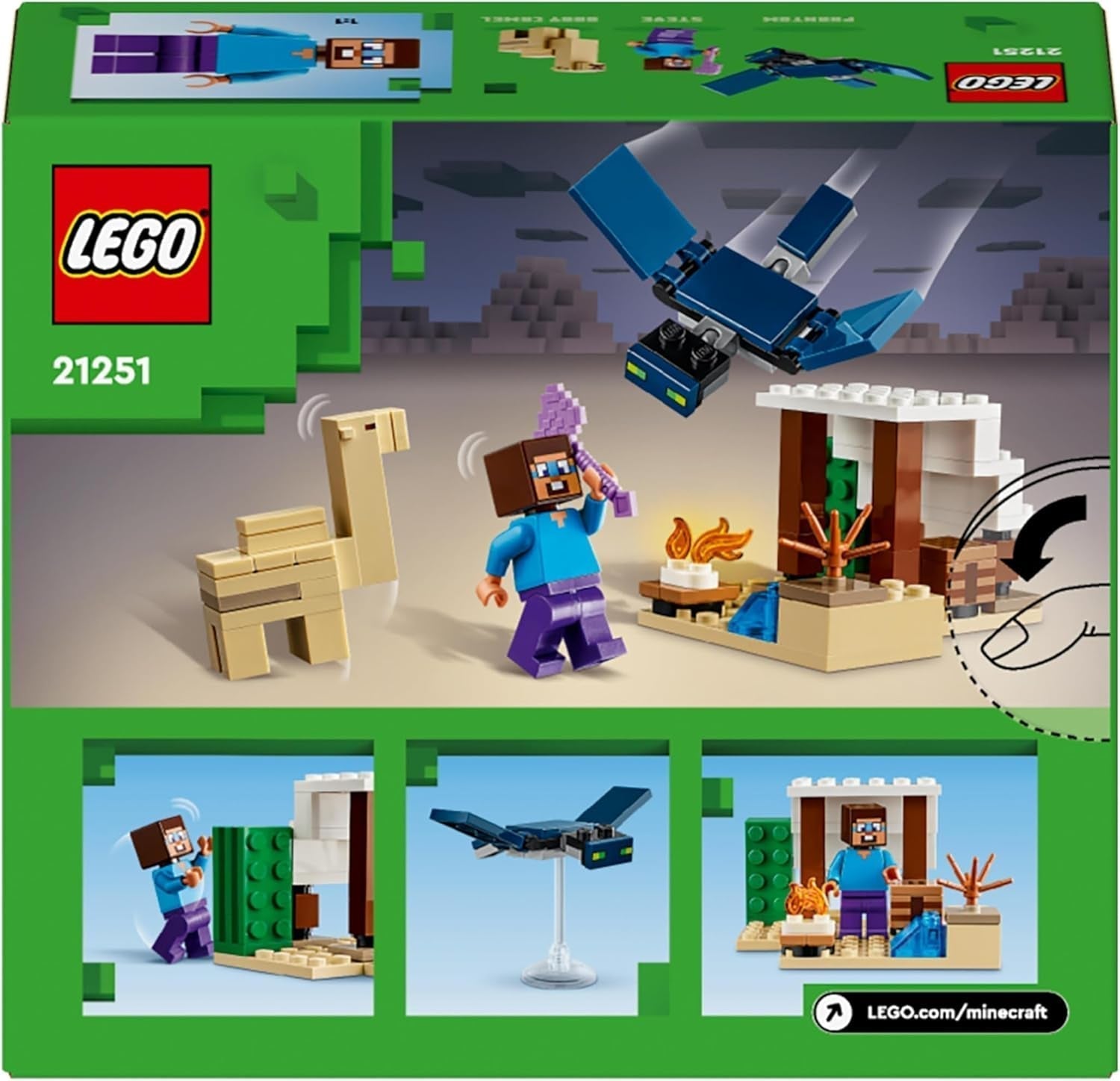 LEGO Minecraft Steve's Desert Expedition, jeu vidéo pour garçons et filles, biome avec Steve, maison, figurines et jouet Camel, cadeau de joueur pour les enfants à partir de 6 ans 21251 Jeux de construction Besuche den LEGO-Store