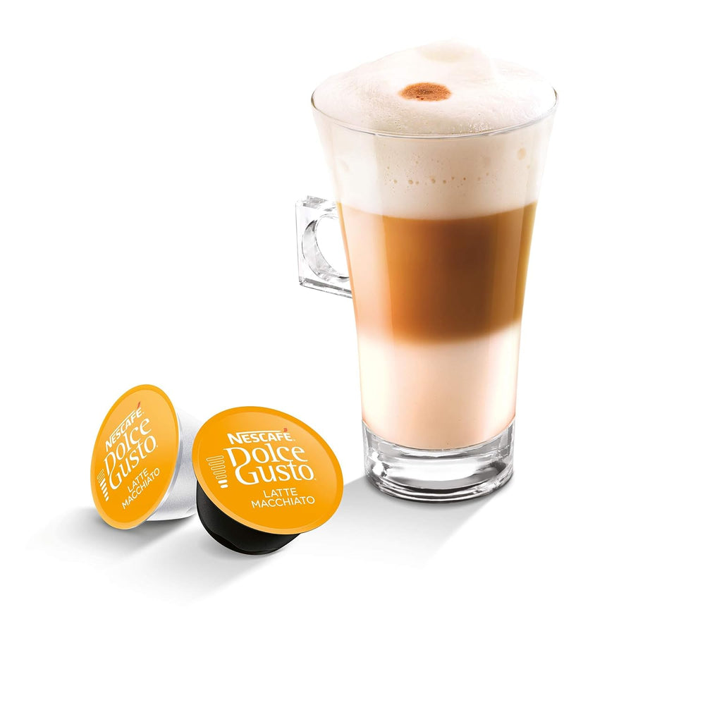NESCAFÉ Dolce Gusto Latte Macchiato, 48 capsules de café, expresso aromatique, 3 étapes - Köstlichkeit aus feinem Milchschaum, capsules de gel aromatique, paquet de 6 (3x16 capsules)