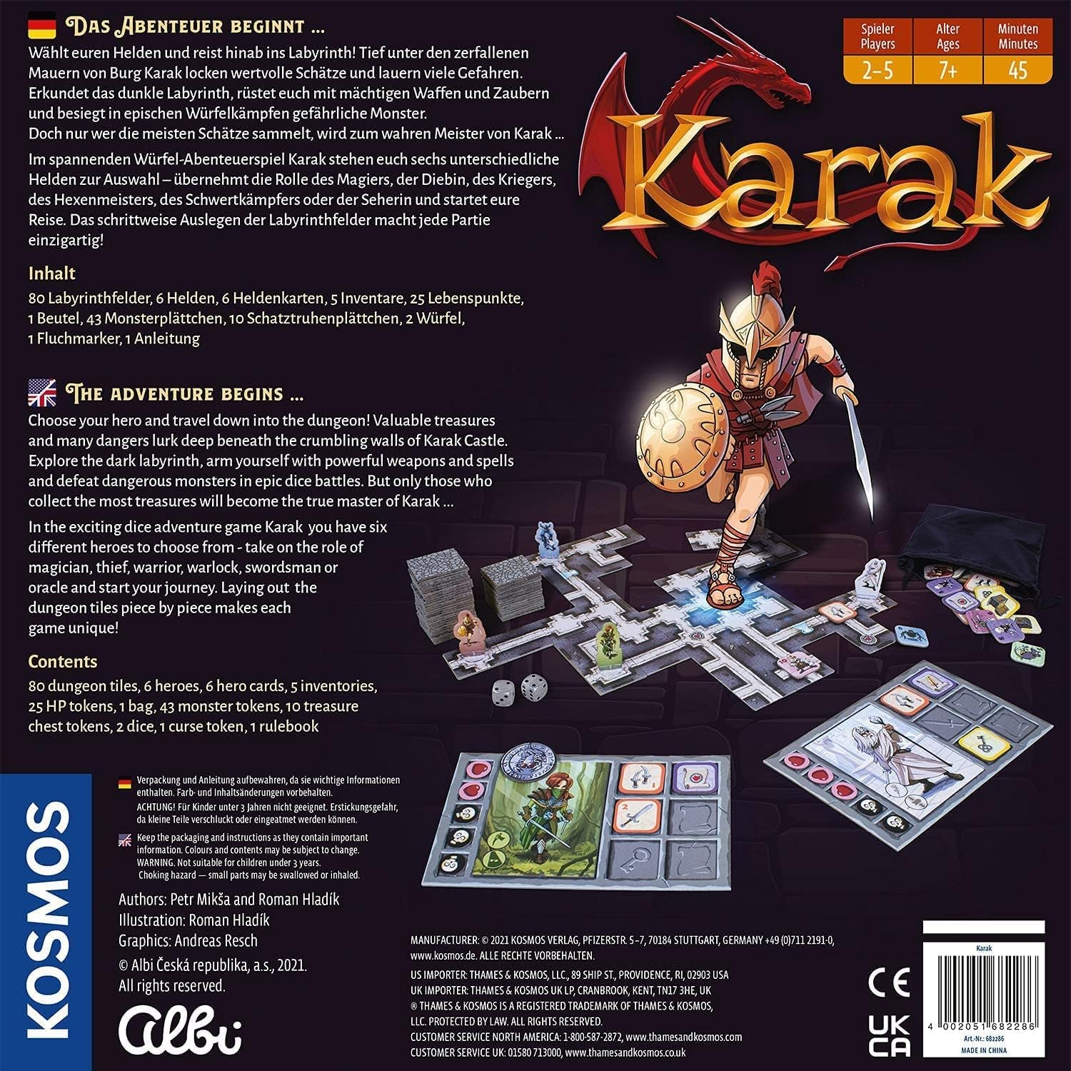 Kosmos 682286 Karak - The Adventure Begins, jeu addictif pour enfants à partir de 7 ans, 2-5 joueurs, jeu d'aventure fantastique, jeu de société de dés, instructions en allemand, gris