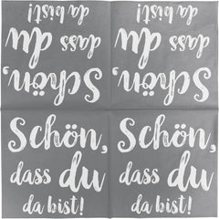 Serviettes de cocktail HEKU 'Schön Dass Du Da Bist', 3 couches, 25X25Cm, 150 pièces I Design élégant I Idéal pour les célébrations I Pratiquement emballé