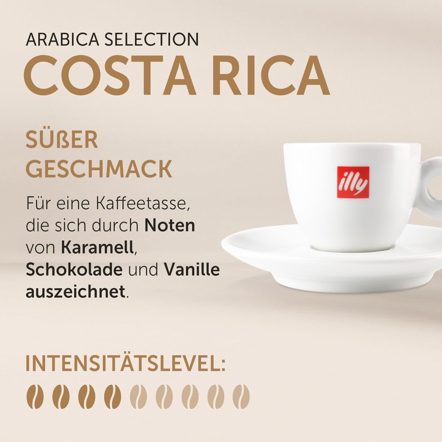illy, Kaffeebohnen Arabica Selection Costa Rica, 100% Arabica avec caramel, notes de chocolat et vanille, sußer Gesmack, 1 dose avec 250g
