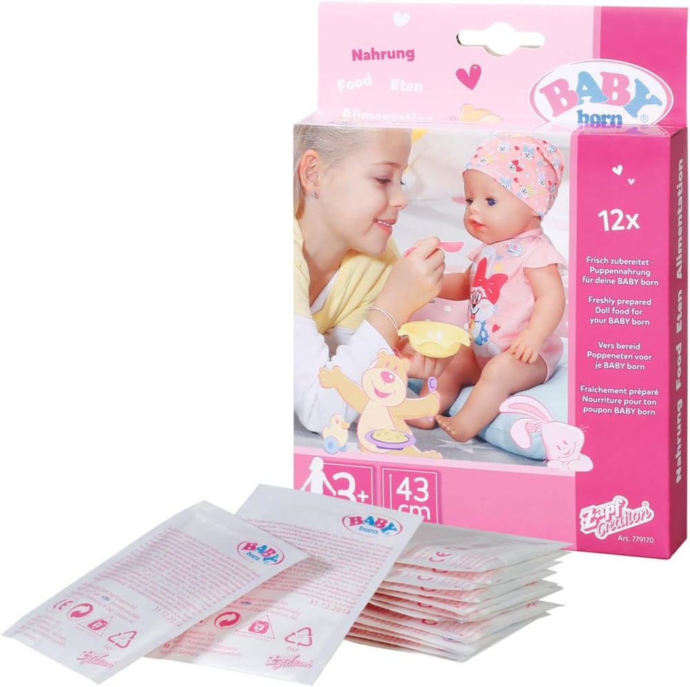 Nourriture pour poupée BABY born en sachets pour les tout-petits à partir de 3 ans, contient 12 sachets, 779170 Zapf Creation, Rose