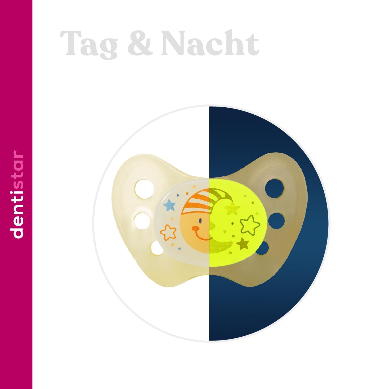 Lot de 3 sucettes dentaires de nuit en silicone - Taille 3 à partir de 14 mois - Sucettes qui brillent dans le noir de qualité dentaire - Sans BPA - Fabriquées en Allemagne - Lune, Jaune