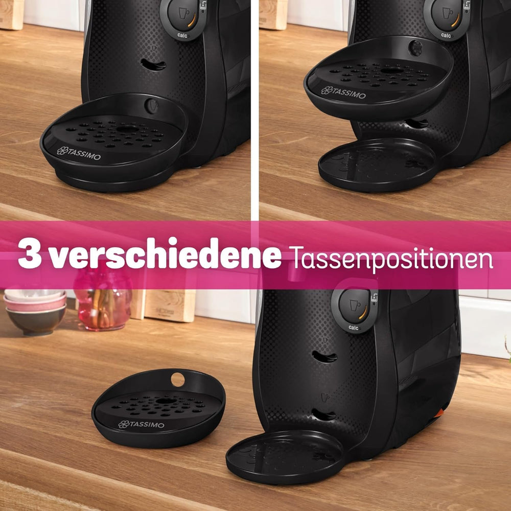 Bosch Tassimo Happy Friendly TAS102E Machine à expresso à capsules, plus de 70 boissons, convient à toutes les tasses, arrêt automatique, durable, dosage parfait, peu encombrant, 1400 W, noir