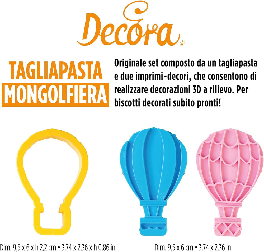 0255035 Découpeurs et marqueurs de montgolfières en plastique 3D, ensemble idéal pour les décorations en pâte à sucre ou en gumpaste, fabriqué en Italie, design original. Paquet de