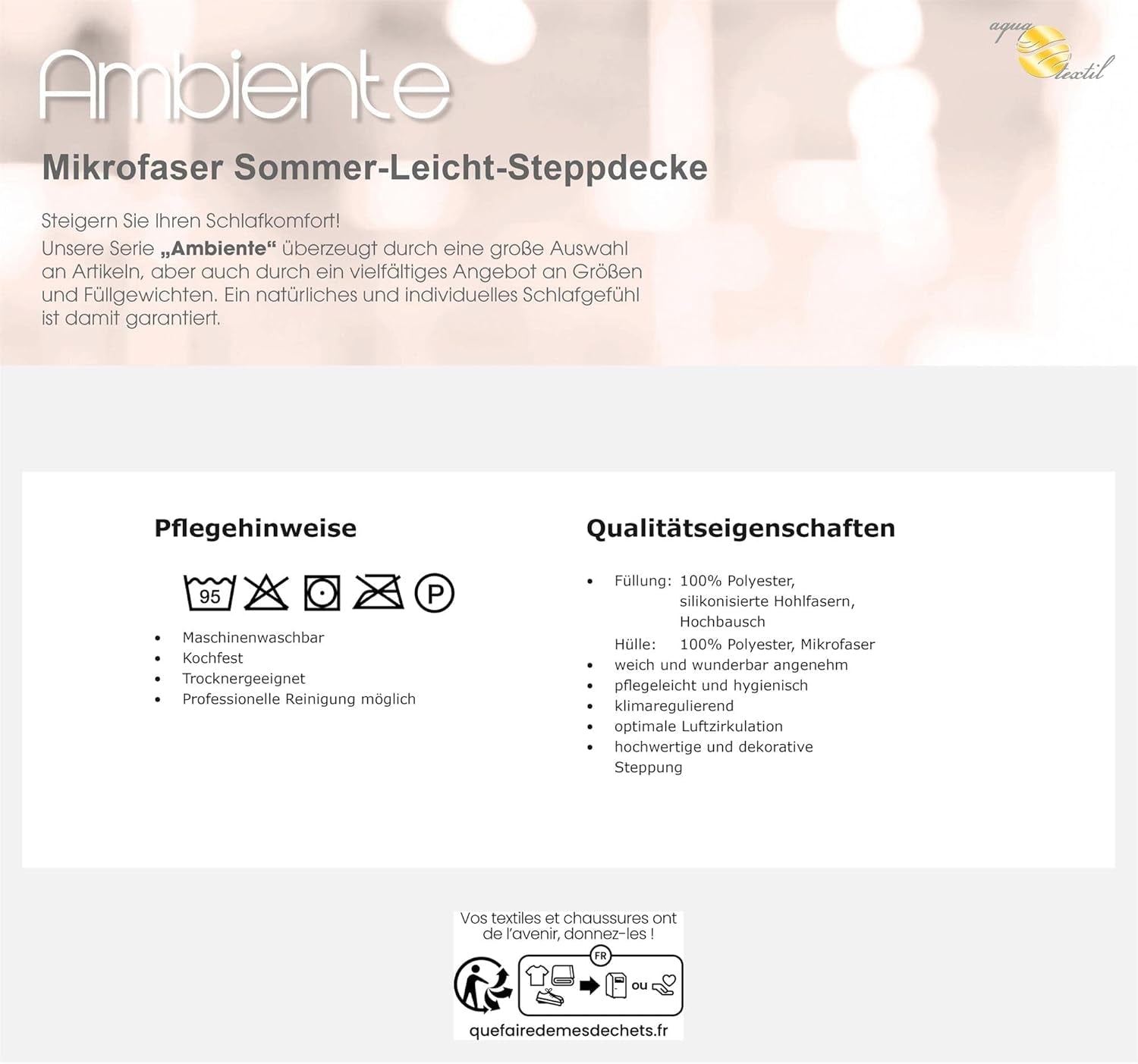 Ambiente été couette légère 220 X 240 Cm couette en microfibre respirante hiver été Couettes et couettes Naty Shop