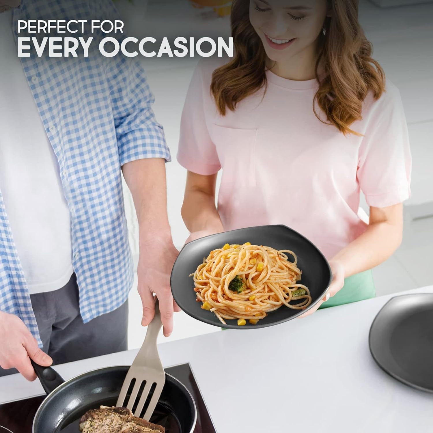 Ensemble de vaisselle en PP | Service de table léger et indestructible de 16 pièces pour enfants et adultes, 4 assiettes, 4 assiettes à dessert, 4 bols, 4 tasses, ensemble combiné pour 4 personnes